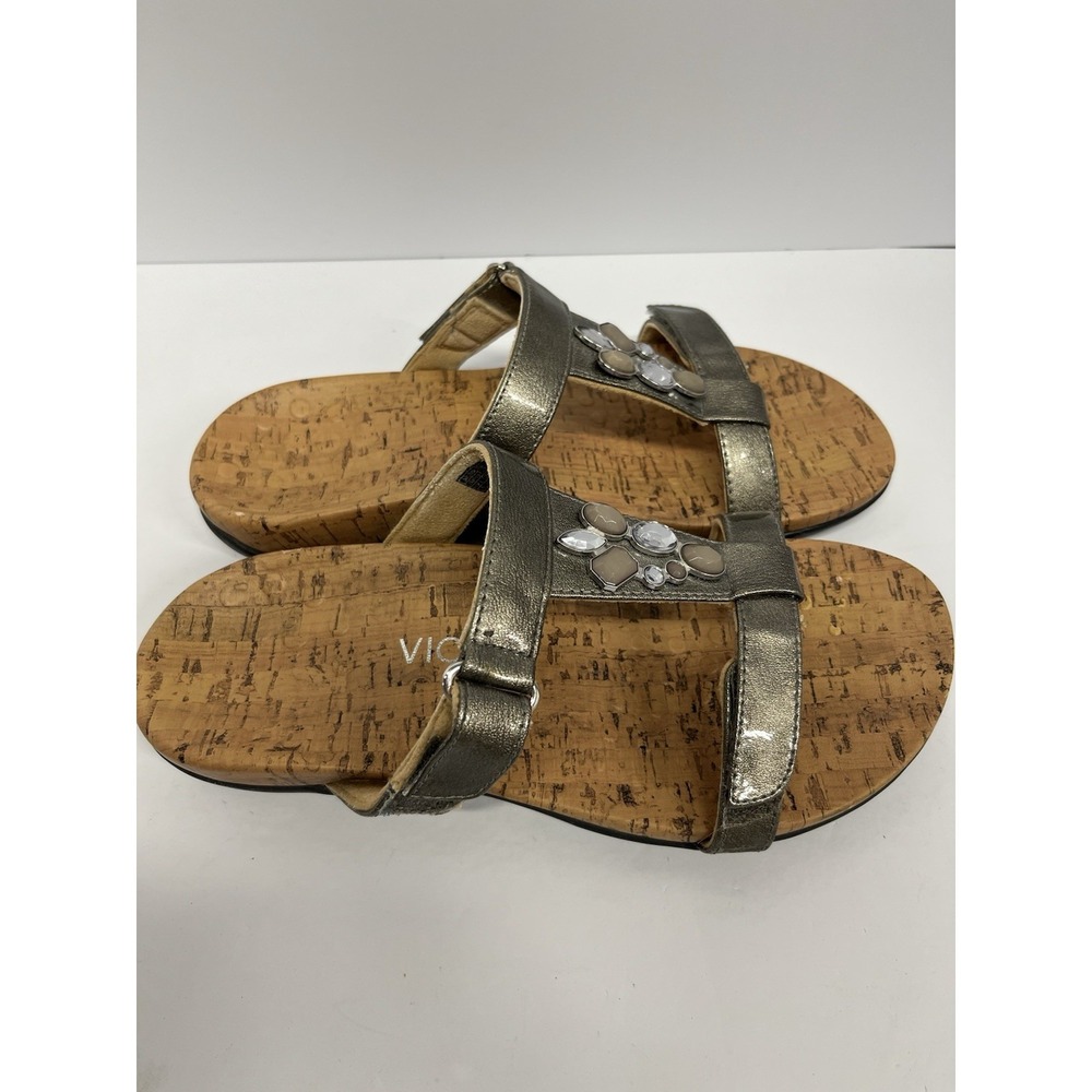 Vionic | Woman's Viviana Embellished Metallic Bronze Cork Footbed Sandals, 9Wide - Picture 3 of 9